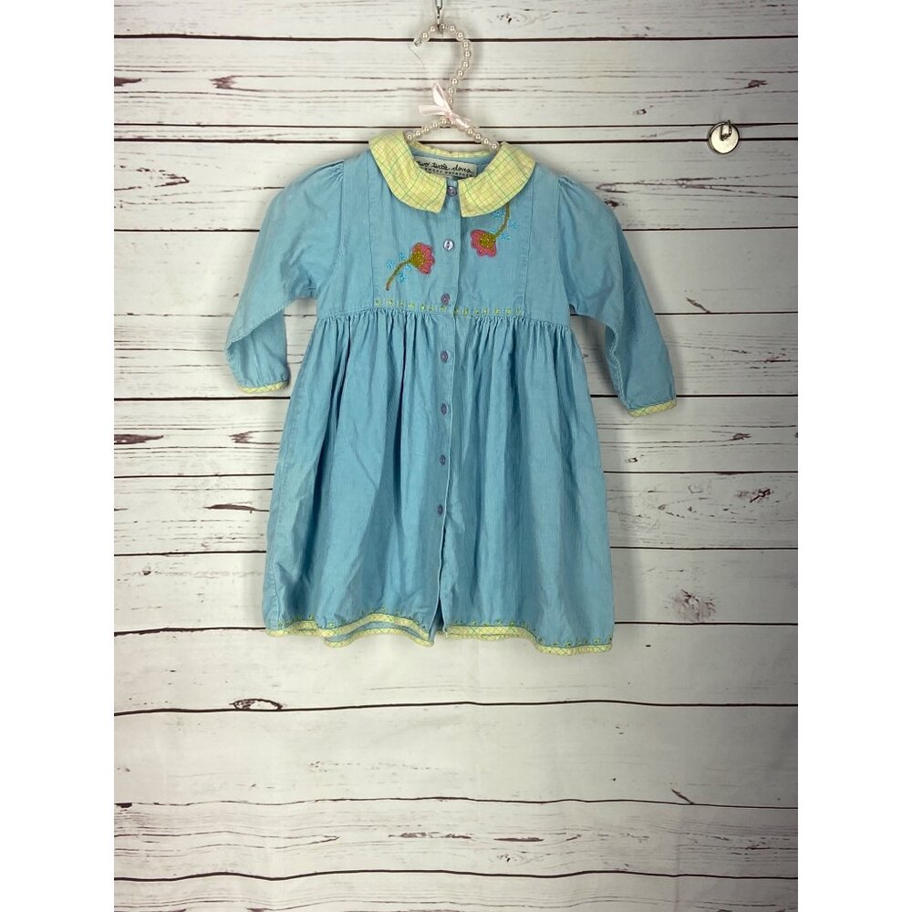 Two Turtle Doves Sweet Potatoes 4T Long Sleeve Blue Cordory Button Up‎ Dress